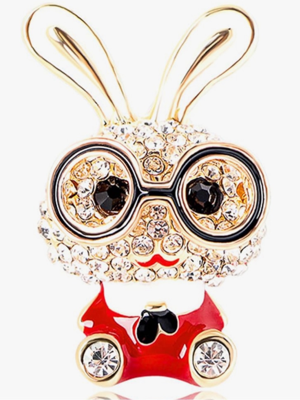 Anthropologie Gold-Tone Bunny Brooch with Red Enamel and Clear Crystals